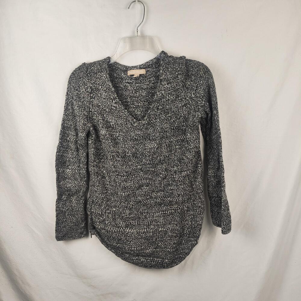 Banana Republic Sweater Womens Medium Gray V Neck Chunky Knit Side Zip Pullover